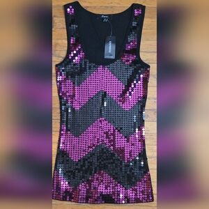 NWT Express Black Purple Chevron Seqiun Pima Cotton Tank Top Y2K Women's Med